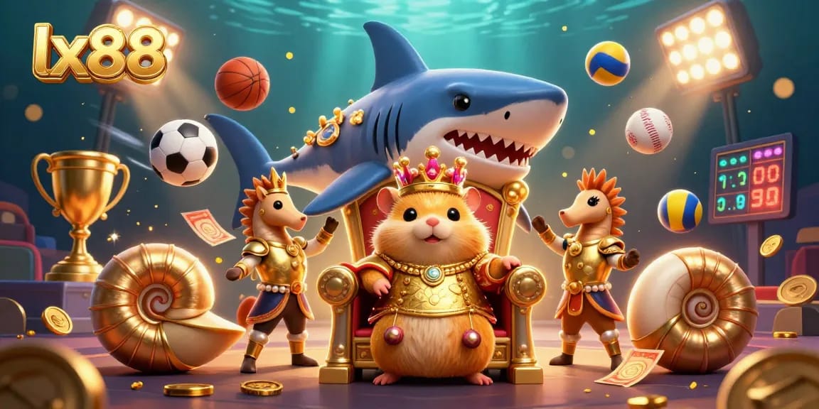 Engage with lx88's thrilling casino experience featuring a golden hamster king amidst dynamic gameplay elements.