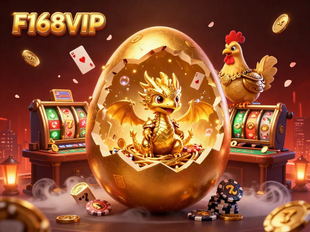 Experience thrilling moments with F168VIP as a golden dragon guards poker chips in an exciting casino scene.