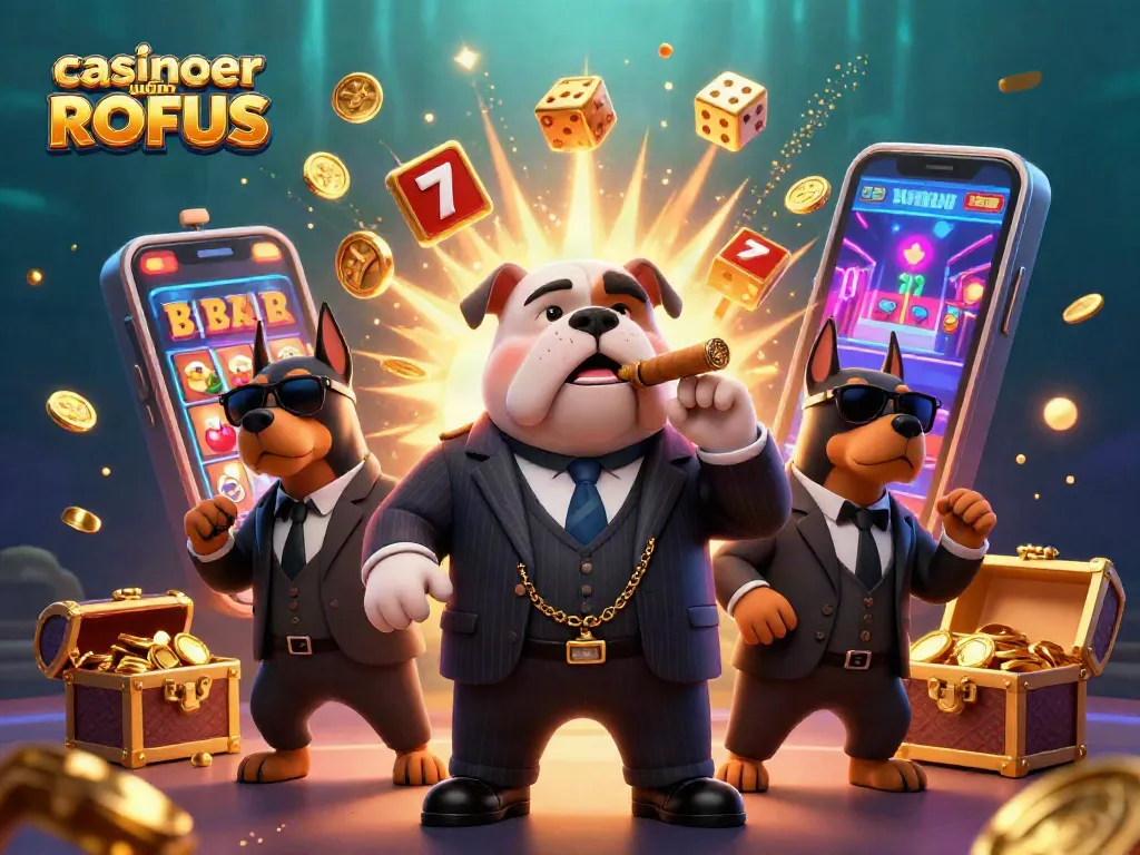 Win big with casinoer uden ROFUS in an action-packed 3D casino scene featuring vibrant jackpot elements.