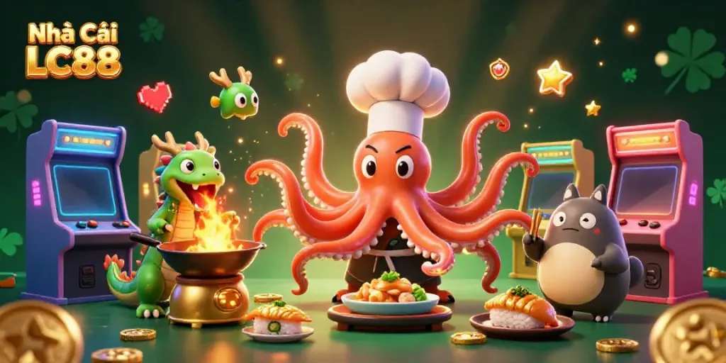Engage with interactive games featuring Nhà Cái LC88's vibrant casino atmosphere and rich character design.