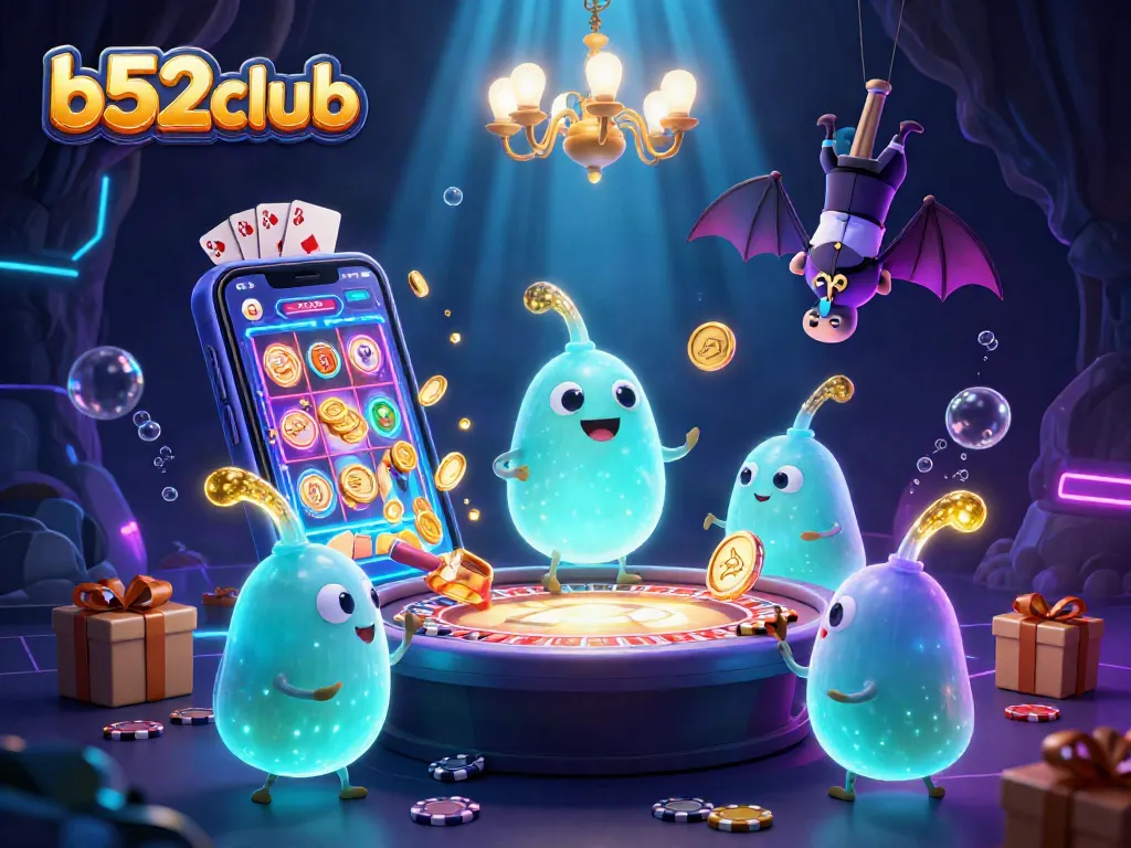 b52club provides a vibrant casino experience with glowing characters and exciting game elements