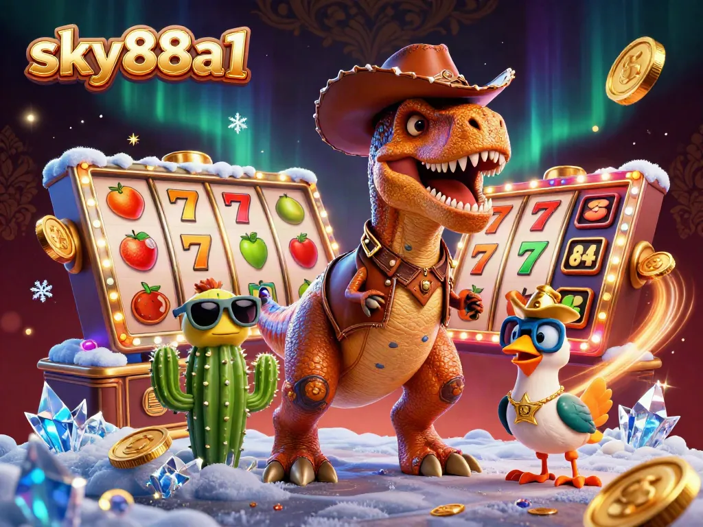 Experience thrilling action at sky88a1 with colorful slots and dynamic characters in an exciting casino scene.