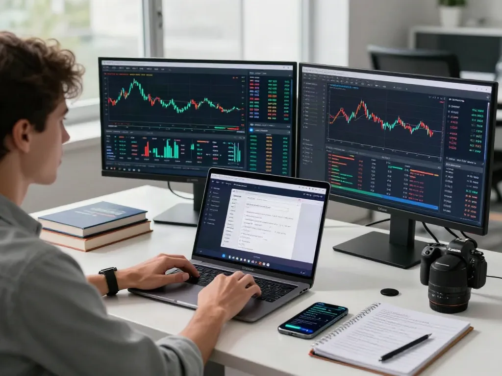 Couponeau : utilisateur engagé sur une plateforme de trading moderne avec des données de marché en temps réel et des outils de trading.