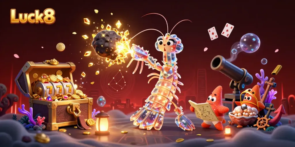 Experience thrilling gameplay at Luck8 with a dynamic explosion of gems and coins in an underwater casino adventure.