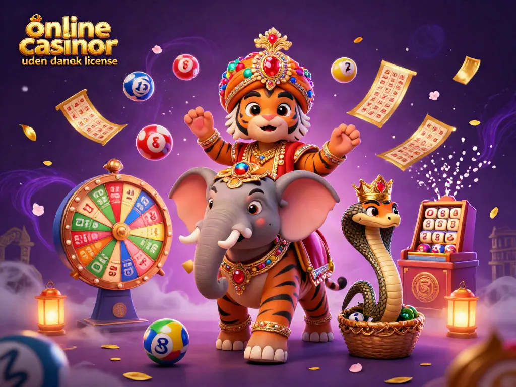 Engage with online casinoer uden dansk licens through a vibrant scene of a maharaja, elephant, and a cobra, capturing the essence of gambling excitement.