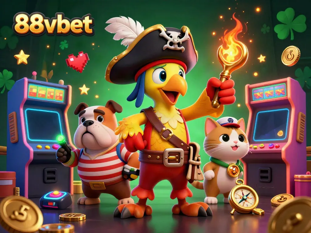 Experience thrilling action at 88vbet with colorful arcade games and animated casino characters.