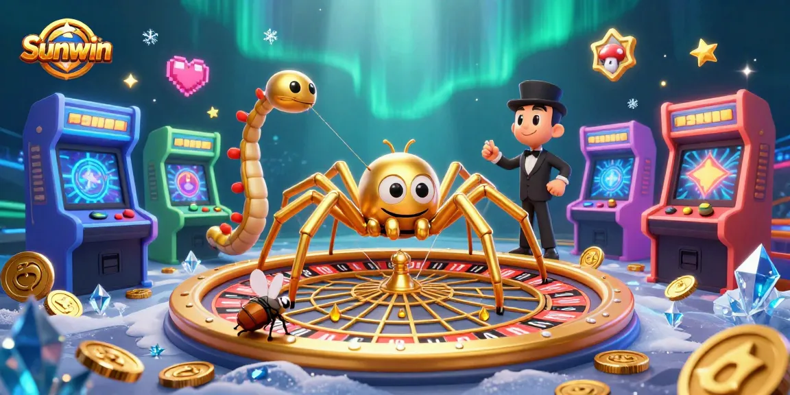 Sunwin showcases an exciting roulette scene with gaming elements and vibrant characters.